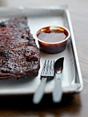 Smoked pork spare ribs from Smoque BBQ 's restaurant