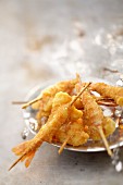 Fried gambas coated in parmesan