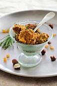 Carrot balls coated with crushed hazelnuts