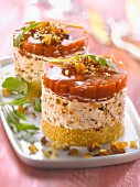 Goat's cheese, dried fruit and tomato aspic mini cheesecakes