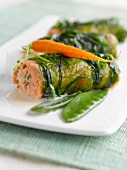 Trout nems with spring vegetables