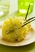 Pineapple brochette with lime cream dessert