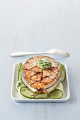 Grilled salmon steak with parsley butter