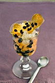Melon tartare with blueberries with Muscat