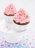 Chocolate cupcakes with strawberry topping