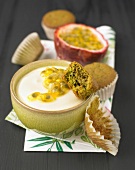 lemon-passionfruit cream dessert with green tea muffins