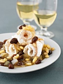 Rolled sole fillets with pine nuts and raisins