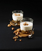 Yoghurts with dried fruit and maple syrup