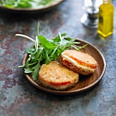 Breaded tomato and mozzarella sandwiches