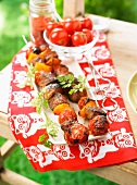 Beef,cherry tomato and pepper brochettes