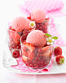 Strawberry ice cream with summer fruit