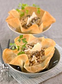 Cep risotto in filo pastry casings