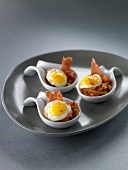 Piperade, chorizo and fried quail's egg appetizers