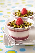 Faisselle with raspberries and pistachios