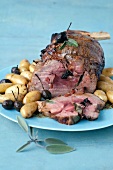 Leg of lamb stuffed with pancetta ,olives and sage