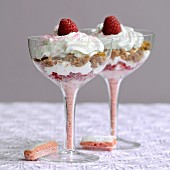Pink biscuit and summer fruit trifle