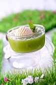 Minty greengage plum soup with vanilla ice cream