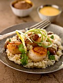 Scallops with crushed potatoes, celeriac and candied chestnuts