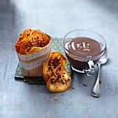 Choco-hazelnut cream dessert with hazelnut crisps