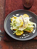 White fish fillet,leeks with confit citrus
