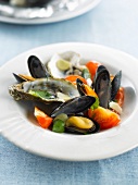 Oysters and mussels with steamed tomatoes