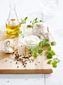 Garlic,cream,pepper and oil for a sauce