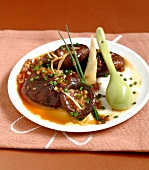 Steamed shiitakes with sesame oil,soya sauce and chives