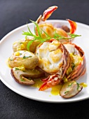 Spiny lobster in Champagne sauce,sauteed Ratte potatoes and ceps
