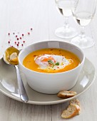 Pumpkin soup with a poached egg