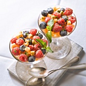 Melon and summer fruit salad with fresh mint