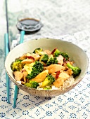 Rice with chicken and broccolis
