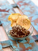 Avocado, date and cocoa mousse with apple crisps