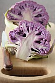Cutting a purple cauliflower
