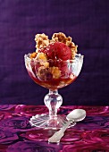 Raspberry sorbet with apple and crumbles