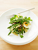 Green asparagus,egg and anchovy salad