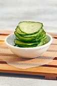Pile of sliced cucumber in a bowl