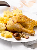 Capon stuffed with chestnuts,cranberry sauce and old-fashioned vegetable mash