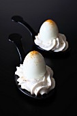 Hard-boiled quail's eggs with salty whipped cream