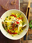 Tagliatelles with mackerels,ginger and red hot peppers