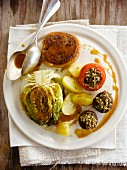 Roasted tournedos with stuffed vegetables
