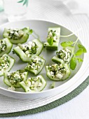 Cucumber wedges with feta and herbs