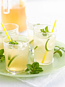 Iced green tea with ginger and lime