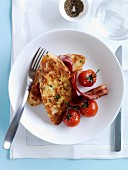 French toast with bacon and cherry tomatoes