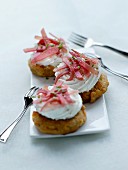 Eggplant fritters with salty whipped cream and short strips of Aoste ham