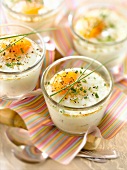 Coodled egg with cream cheese and chives