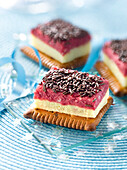 Vanilla-strawberry,Petit Lu biscuit and chocolate vermicelli dessert