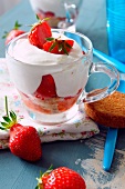 Fromage blanc mousse with strawberries and crushed shortbread biscuits