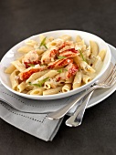 Penne with lobster and shallots