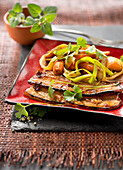 Caramelized pork breast with ginger and winter vegetables