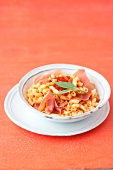 Shell pasta with fresh crushed tomatoes, Parma ham and sage
